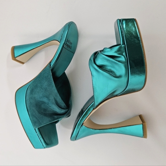 Jeffrey Campbell Hollyweird Platform Metallic Shine Heels In Emerald Size 7 - Picture 6 of 9